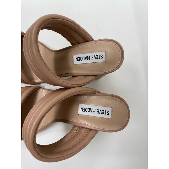 Steve Madden TAHINI Nude Heel Sandal Women's Puff Strap Square Toe Size 10M‎ - Picture 6 of 8